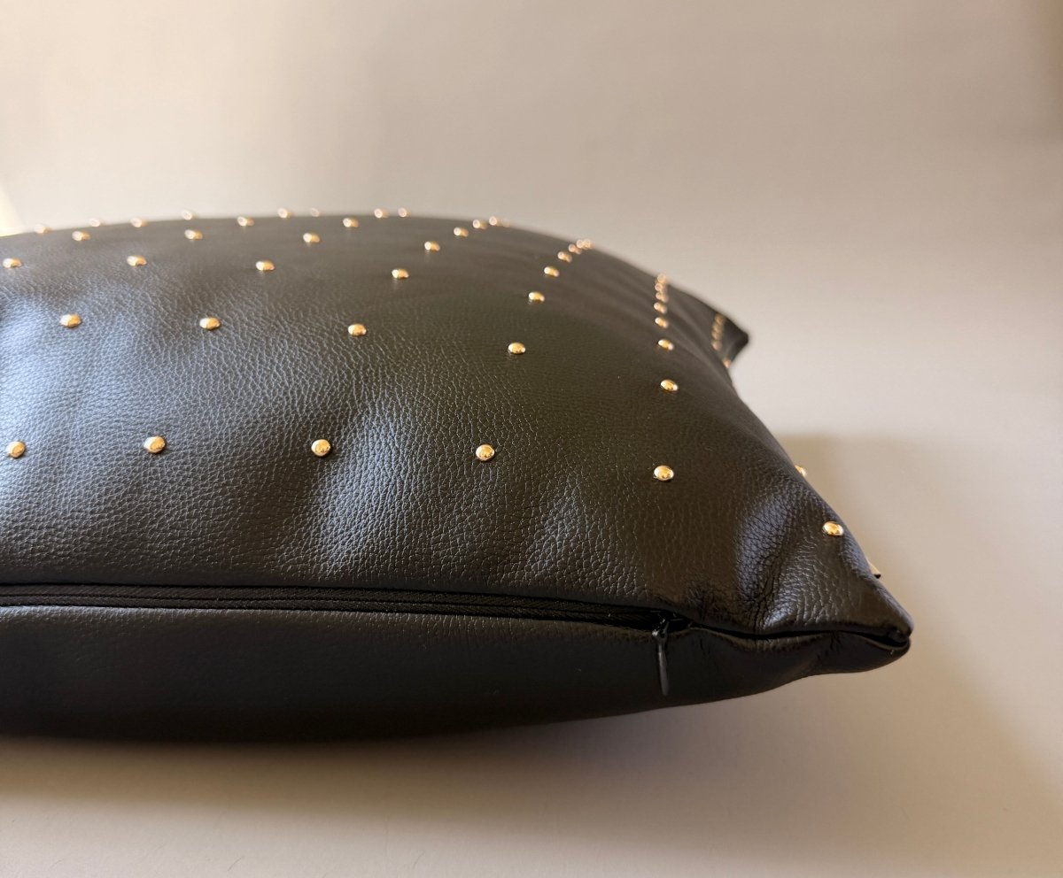 Relic Black Studded Faux Leather Pillow - HOUSE OF SHE