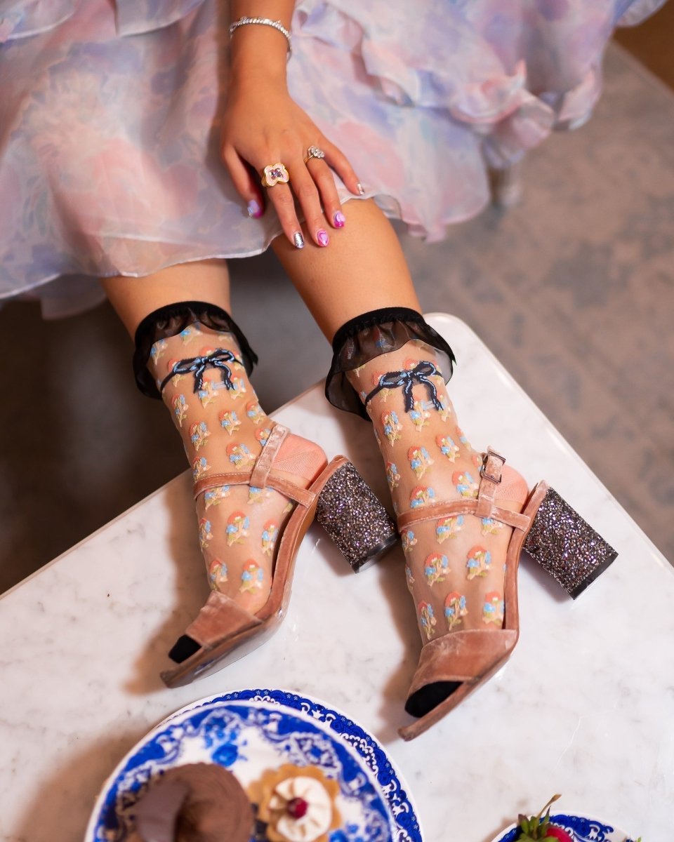 Repeat Floral Ruffle Sheer Crew Sock - HOUSE OF SHE