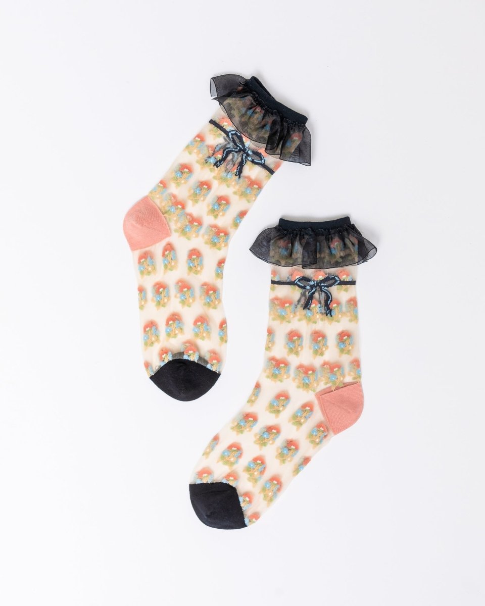 Repeat Floral Ruffle Sheer Crew Sock - HOUSE OF SHE