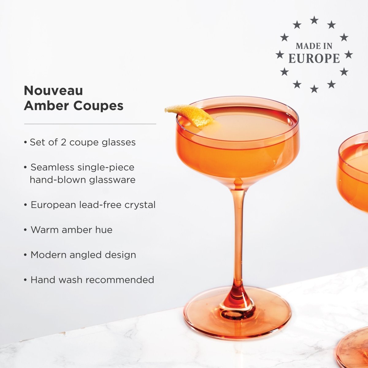 Reserve Nouveau Crystal Coupe Glasses in Amber Set of 2 - HOUSE OF SHE