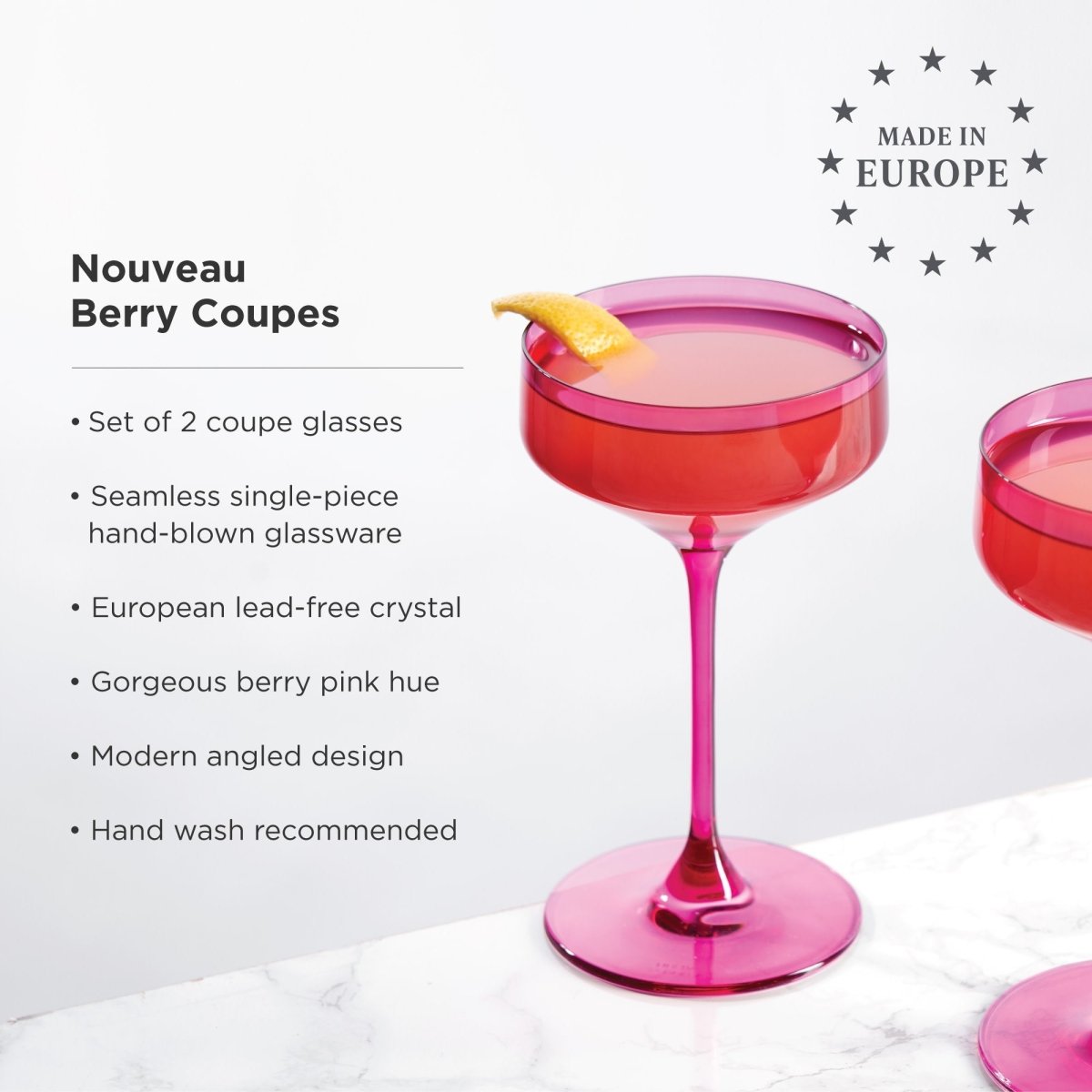 Reserve Nouveau Crystal Coupe Glasses in Berry Set of 2 - HOUSE OF SHE
