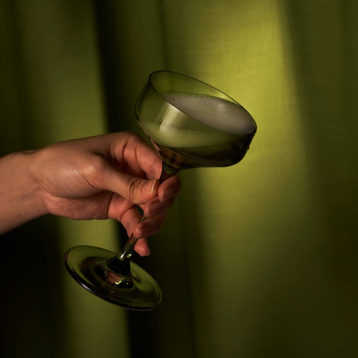 Reserve Nouveau Crystal Coupe Glasses in Sage Set of 2 - HOUSE OF SHE