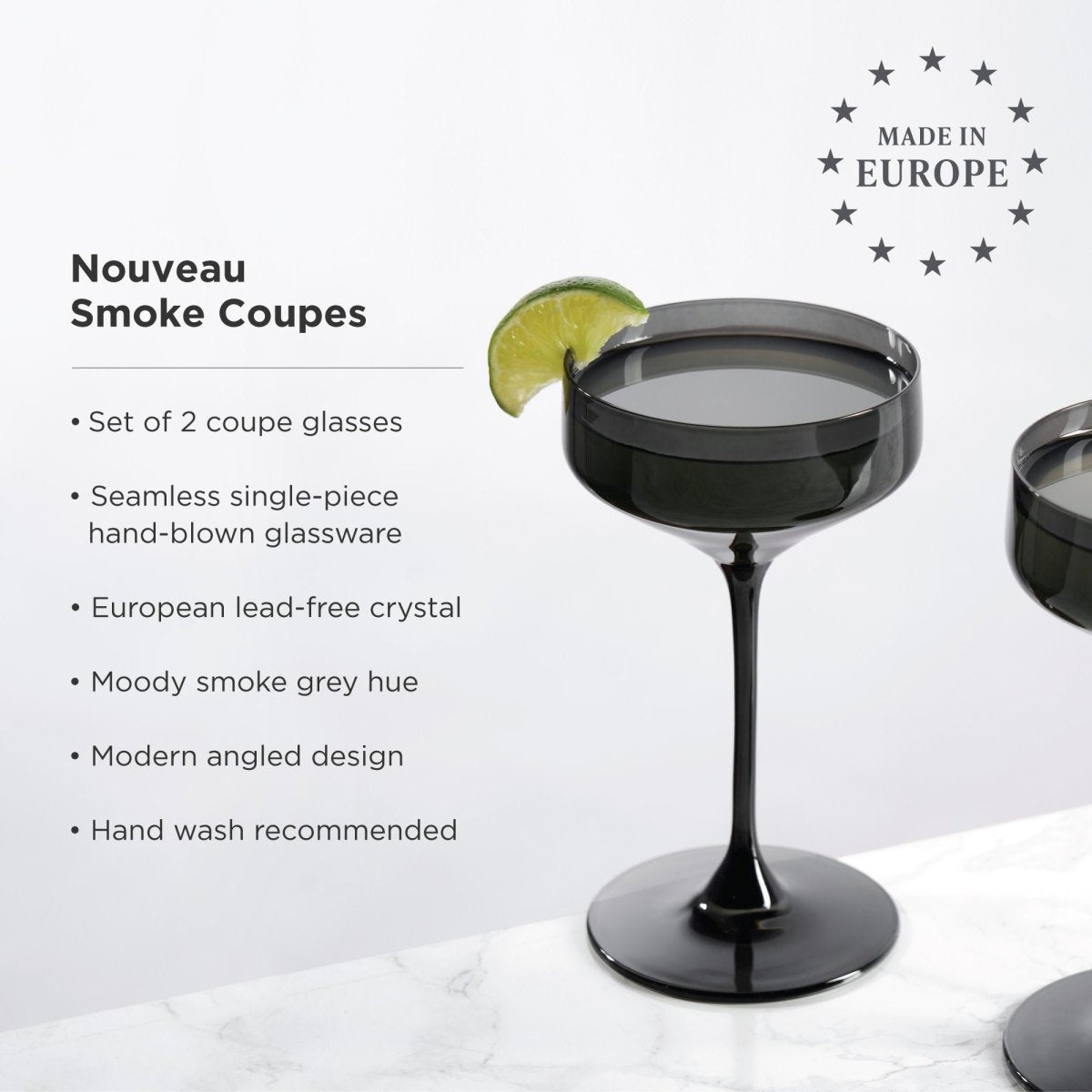 Reserve Nouveau Crystal Coupe Glasses in Smoke Set of 2 - HOUSE OF SHE