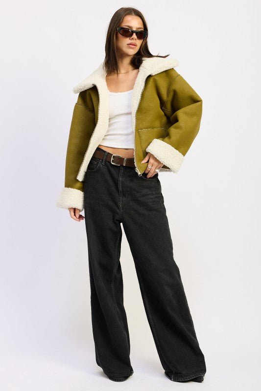 REVERSIBLE SUEDE SHEARLING JACKET - HOUSE OF SHE