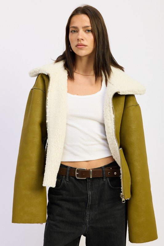 REVERSIBLE SUEDE SHEARLING JACKET - HOUSE OF SHE