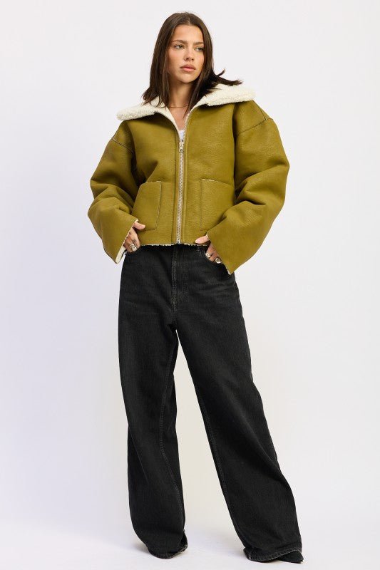 REVERSIBLE SUEDE SHEARLING JACKET - HOUSE OF SHE