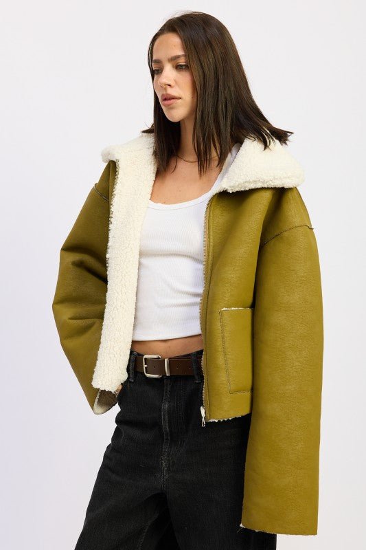 REVERSIBLE SUEDE SHEARLING JACKET - HOUSE OF SHE
