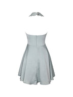 Rianna Light Sage Crinkle Satin Halter Mini Dress - HOUSE OF SHE