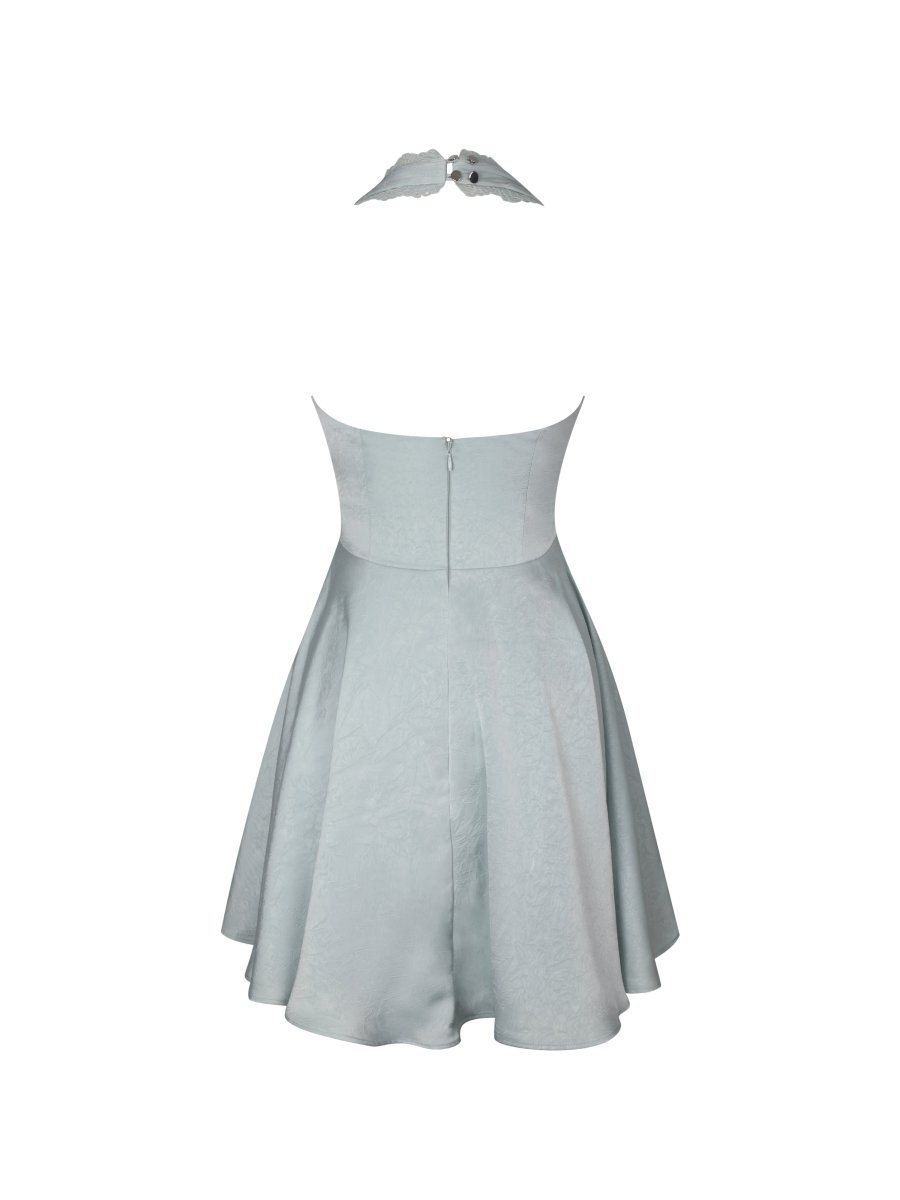 Rianna Light Sage Crinkle Satin Halter Mini Dress - HOUSE OF SHE