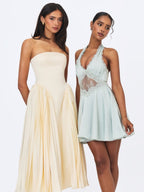 Rianna Light Sage Crinkle Satin Halter Mini Dress - HOUSE OF SHE