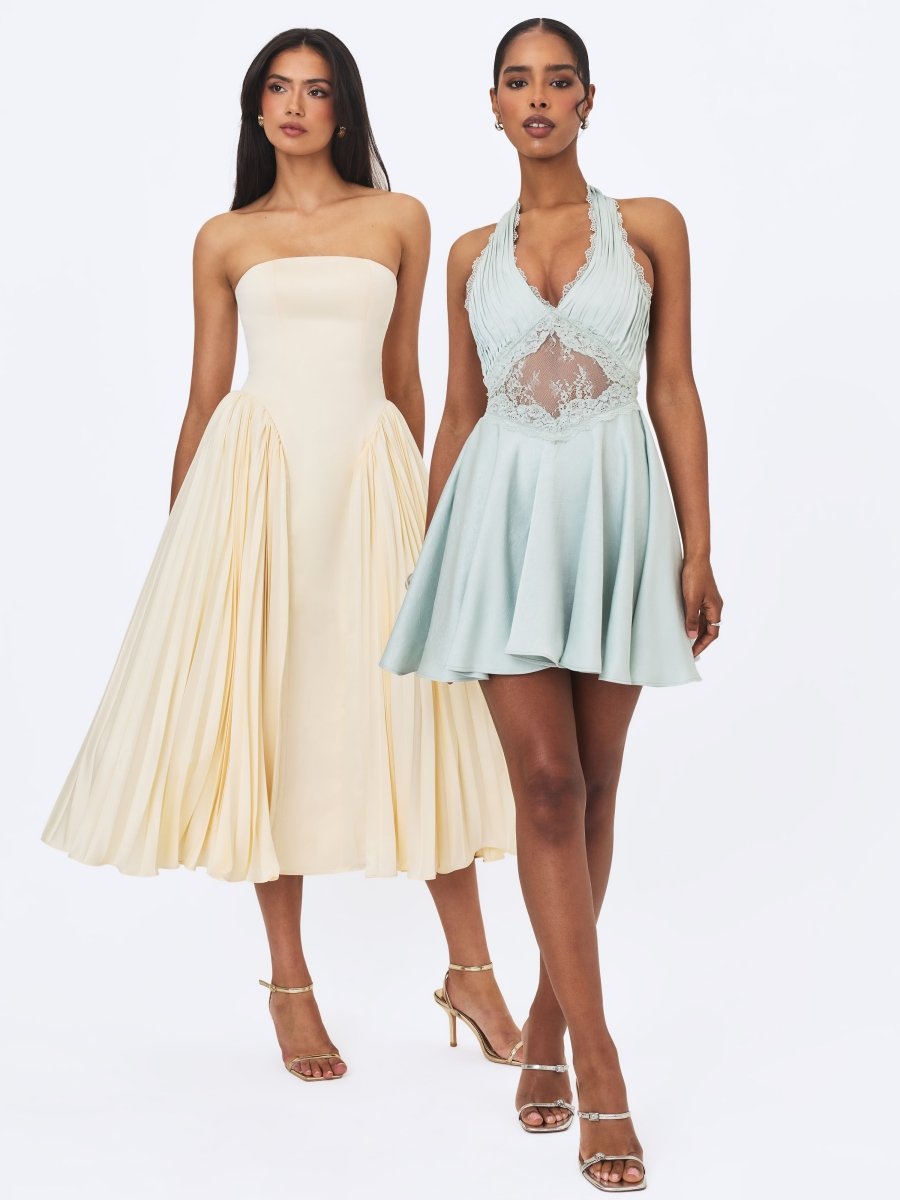 Rianna Light Sage Crinkle Satin Halter Mini Dress - HOUSE OF SHE