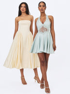 Rianna Light Sage Crinkle Satin Halter Mini Dress - HOUSE OF SHE