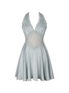 Rianna Light Sage Crinkle Satin Halter Mini Dress - HOUSE OF SHE
