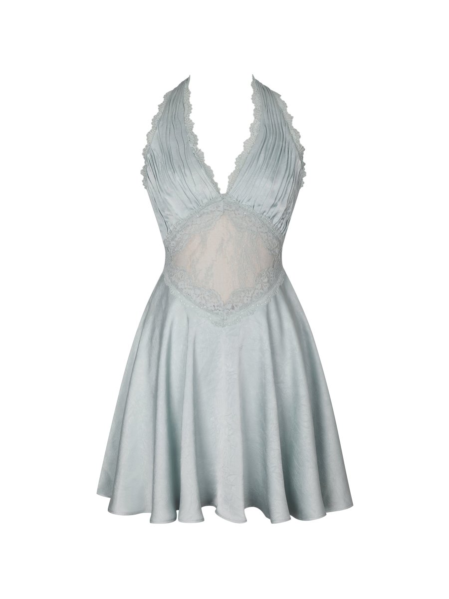 Rianna Light Sage Crinkle Satin Halter Mini Dress - HOUSE OF SHE
