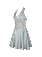 Rianna Light Sage Crinkle Satin Halter Mini Dress - HOUSE OF SHE