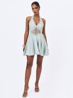 Rianna Light Sage Crinkle Satin Halter Mini Dress - HOUSE OF SHE