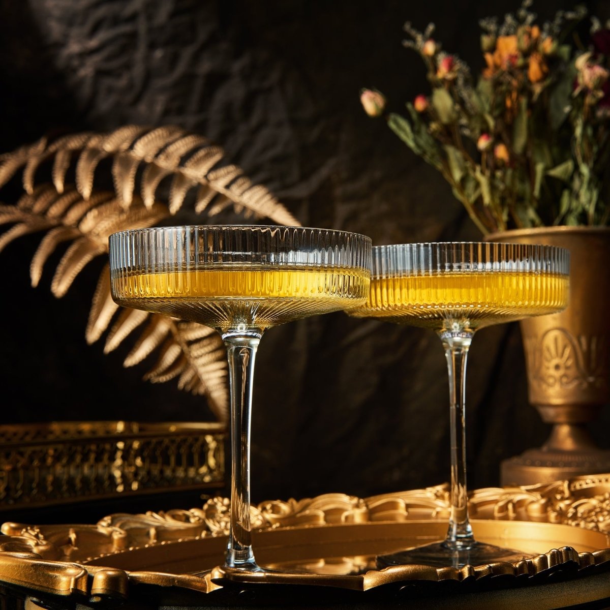 Ribbed Coupe Cocktail Glasses 8 Oz Set Of 2 Classic Manhattan Glasses For Cocktails Libbey Champagne - HOUSE OF SHE