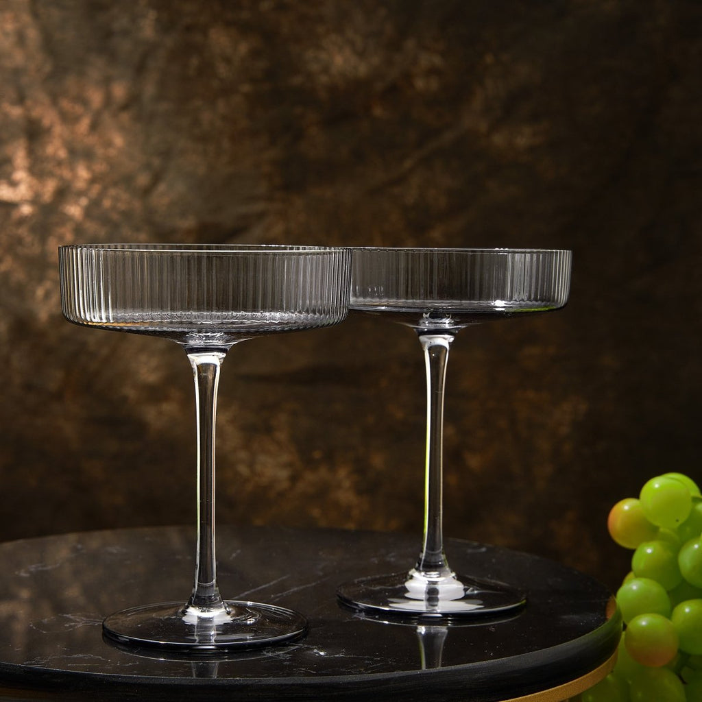 Ribbed Coupe Cocktail Glasses 8 Oz Set Of 2 Classic Manhattan Glasses For Cocktails Libbey Champagne - HOUSE OF SHE