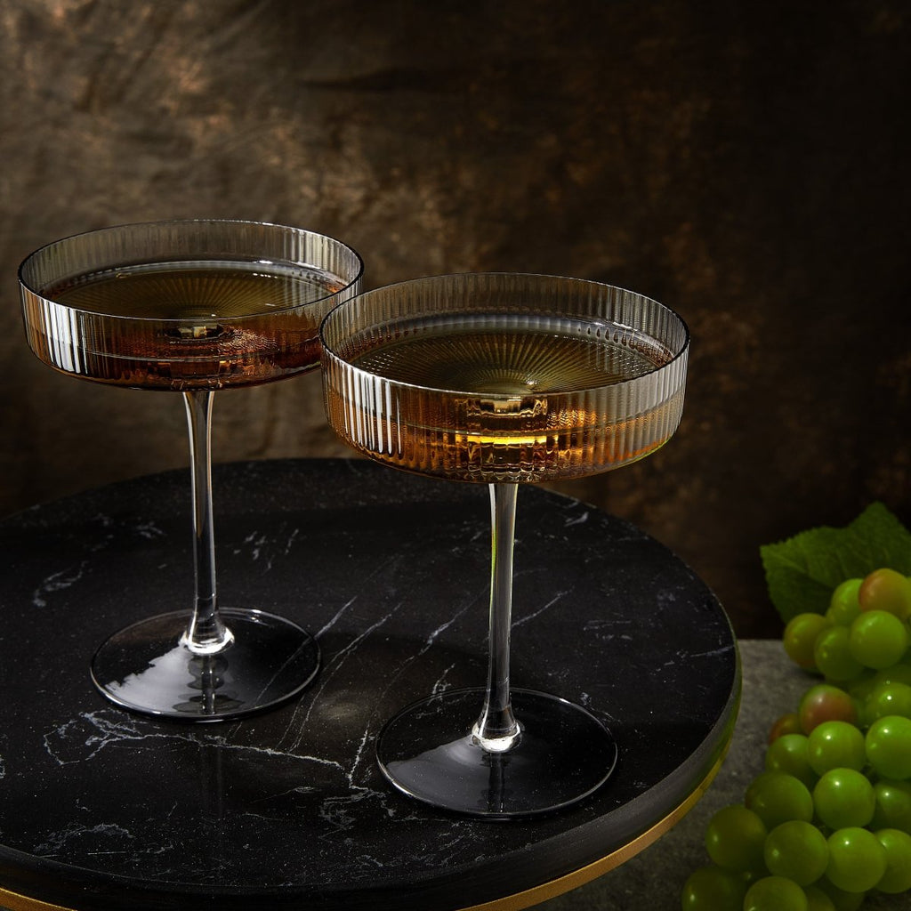 Ribbed Coupe Cocktail Glasses 8 Oz Set Of 2 Classic Manhattan Glasses For Cocktails Libbey Champagne - HOUSE OF SHE