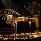 Ribbed Coupe Cocktail Glasses With Gold Rim 8 Oz Set Of 2 Classic Manhattan Glasses For Cocktails Li - HOUSE OF SHE