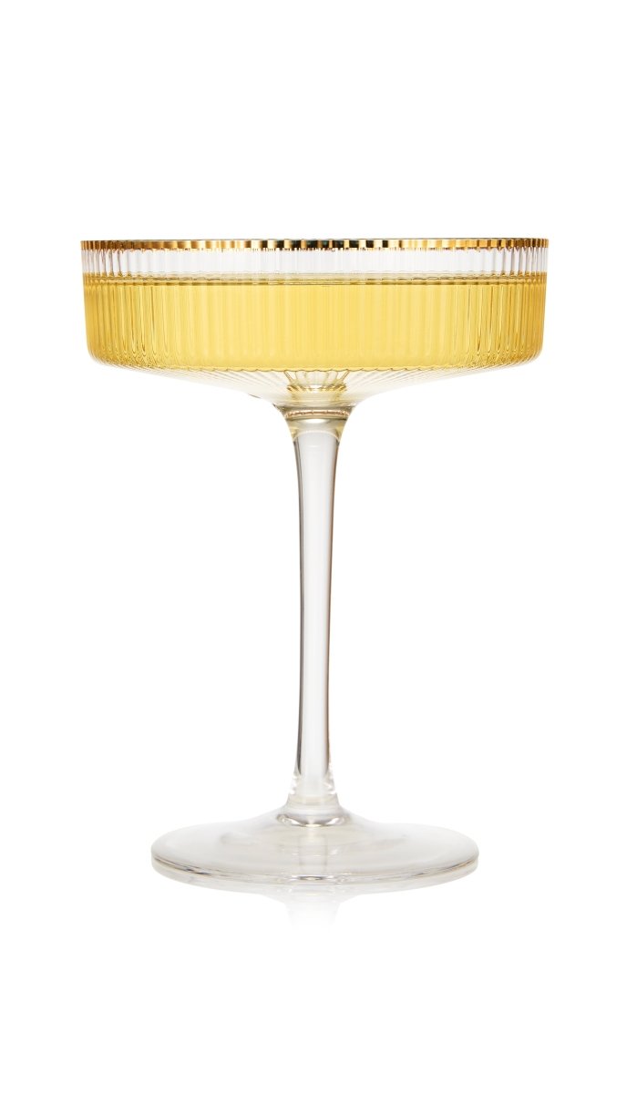 Ribbed Coupe Cocktail Glasses With Gold Rim 8 Oz Set Of 2 Classic Manhattan Glasses For Cocktails Li - HOUSE OF SHE