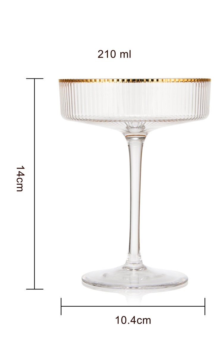 Ribbed Coupe Cocktail Glasses With Gold Rim 8 Oz Set Of 2 Classic Manhattan Glasses For Cocktails Li - HOUSE OF SHE