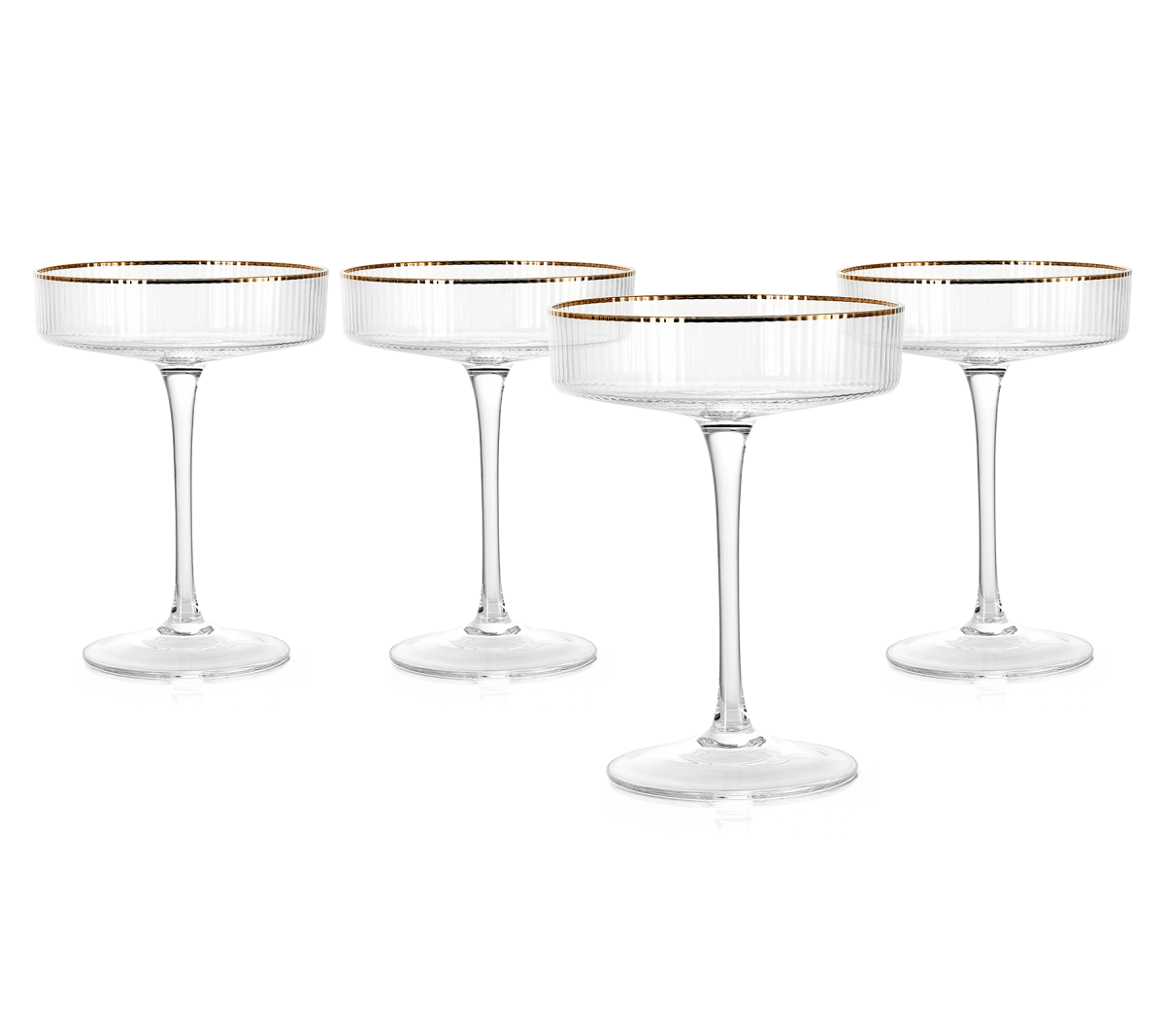 Ribbed Coupe Cocktail Glasses With Gold Rim 8 Oz Set Of 4 Classic Manhattan Glasses For Cocktails Li - HOUSE OF SHE