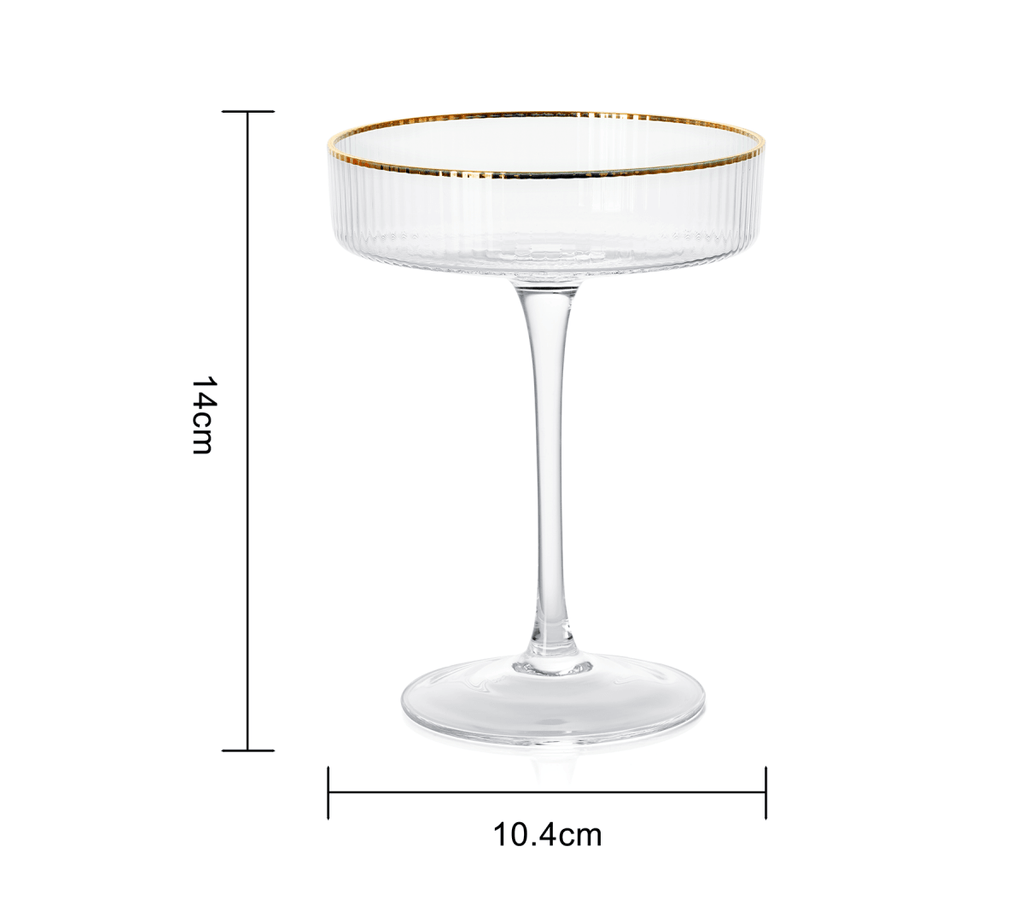Ribbed Coupe Cocktail Glasses With Gold Rim 8 Oz Set Of 4 Classic Manhattan Glasses For Cocktails Li - HOUSE OF SHE