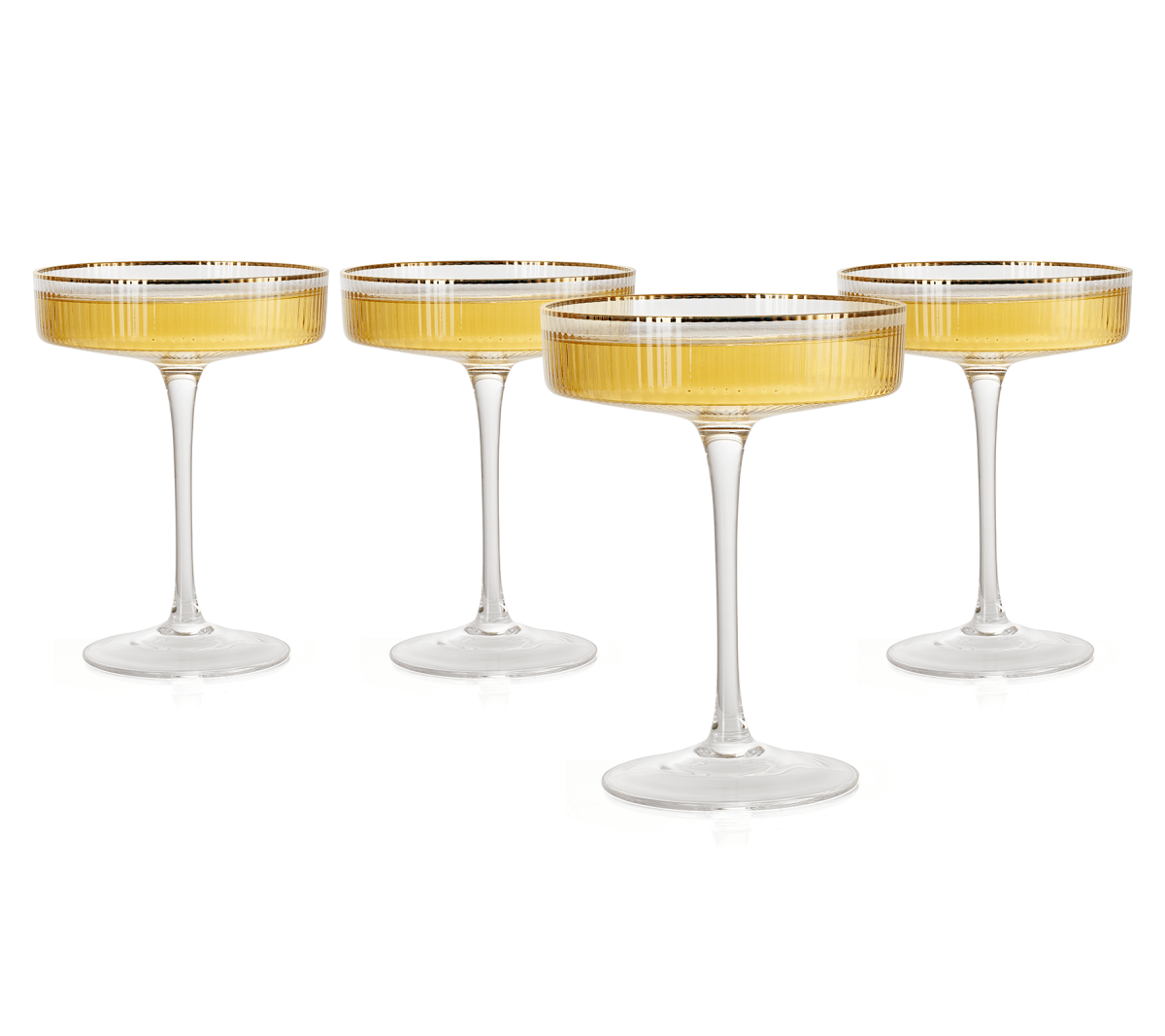 Ribbed Coupe Cocktail Glasses With Gold Rim 8 Oz Set Of 4 Classic Manhattan Glasses For Cocktails Li - HOUSE OF SHE
