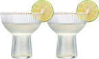Ribbed Stemless Margarita Glasses With Gold Rim Set Of 2 Hand Blown Luxury Coupe Cocktail Martini Ch - HOUSE OF SHE