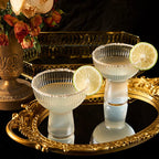 Ribbed Stemless Margarita Glasses With Gold Rim Set Of 2 Hand Blown Luxury Coupe Cocktail Martini Ch - HOUSE OF SHE