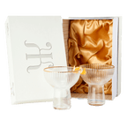 Ribbed Stemless Margarita Glasses With Gold Rim Set Of 2 Hand Blown Luxury Coupe Cocktail Martini Ch - HOUSE OF SHE