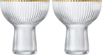 Ribbed Stemless Margarita Glasses With Gold Rim Set Of 2 Hand Blown Luxury Coupe Cocktail Martini Ch - HOUSE OF SHE