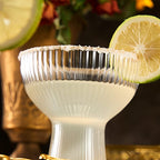 Ribbed Stemless Margarita Glasses With Gold Rim Set Of 2 Hand Blown Luxury Coupe Cocktail Martini Ch - HOUSE OF SHE