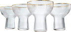 Ribbed Stemless Margarita Glasses With Gold Rim Set Of 4 Hand Blown Luxury Coupe Cocktail Martini Ch - HOUSE OF SHE