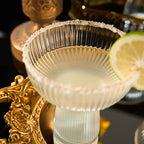 Ribbed Stemless Margarita Glasses With Gold Rim Set Of 4 Hand Blown Luxury Coupe Cocktail Martini Ch - HOUSE OF SHE