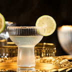 Ribbed Stemless Margarita Glasses With Gold Rim Set Of 4 Hand Blown Luxury Coupe Cocktail Martini Ch - HOUSE OF SHE