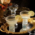 Ribbed Stemless Margarita Glasses With Gold Rim Set Of 4 Hand Blown Luxury Coupe Cocktail Martini Ch - HOUSE OF SHE