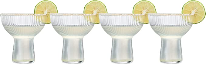 Ribbed Stemless Margarita Glasses With Gold Rim Set Of 4 Hand Blown Luxury Coupe Cocktail Martini Ch - HOUSE OF SHE