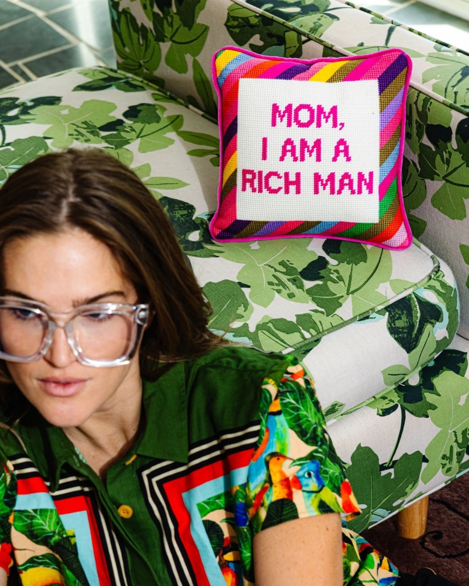 Rich Man Needlepoint Pillow - HOUSE OF SHE