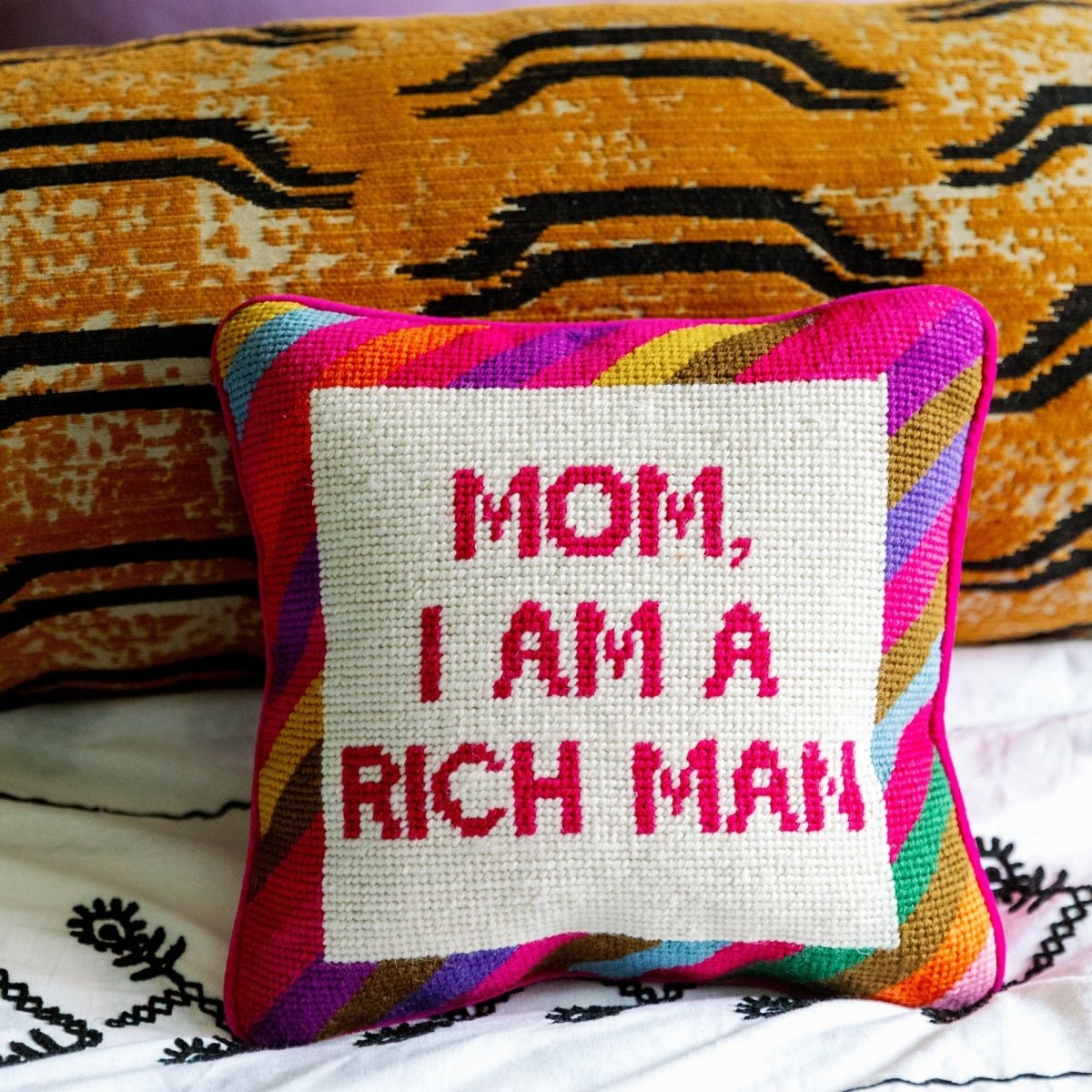 Rich Man Needlepoint Pillow - HOUSE OF SHE
