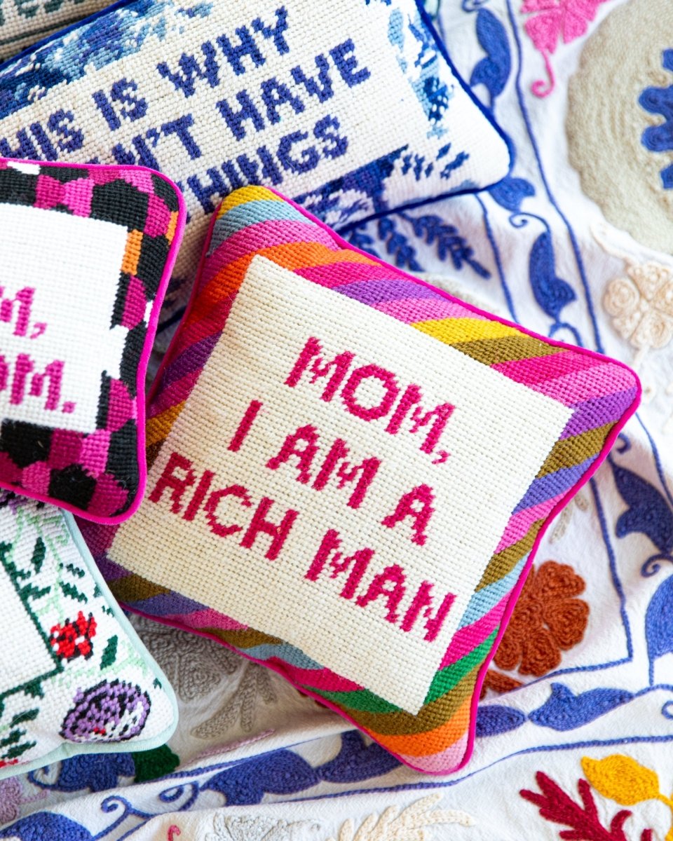 Rich Man Needlepoint Pillow - HOUSE OF SHE