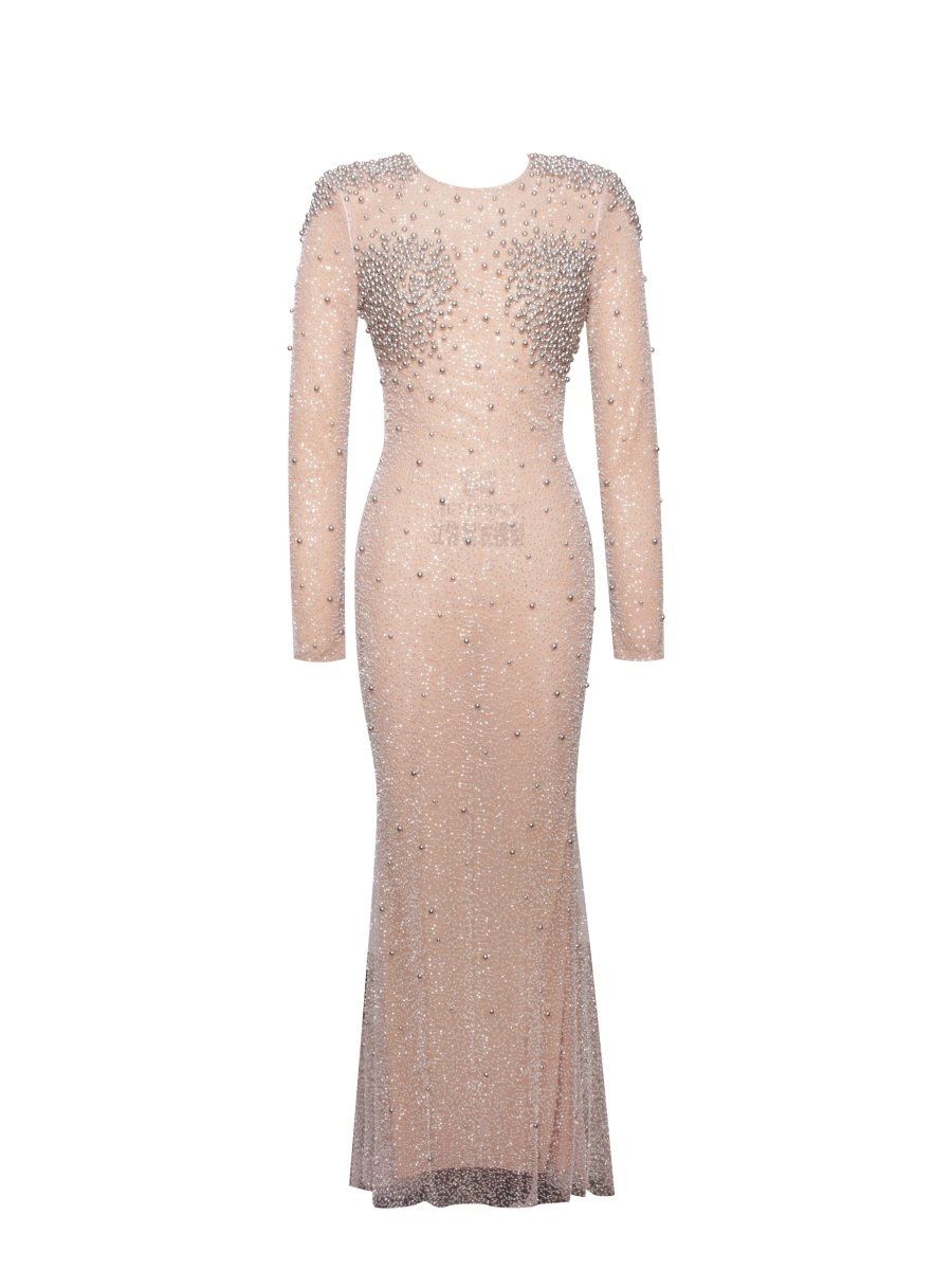 Rita Sequin Mesh Silver Beaded Mermaid Dress - HOUSE OF SHE