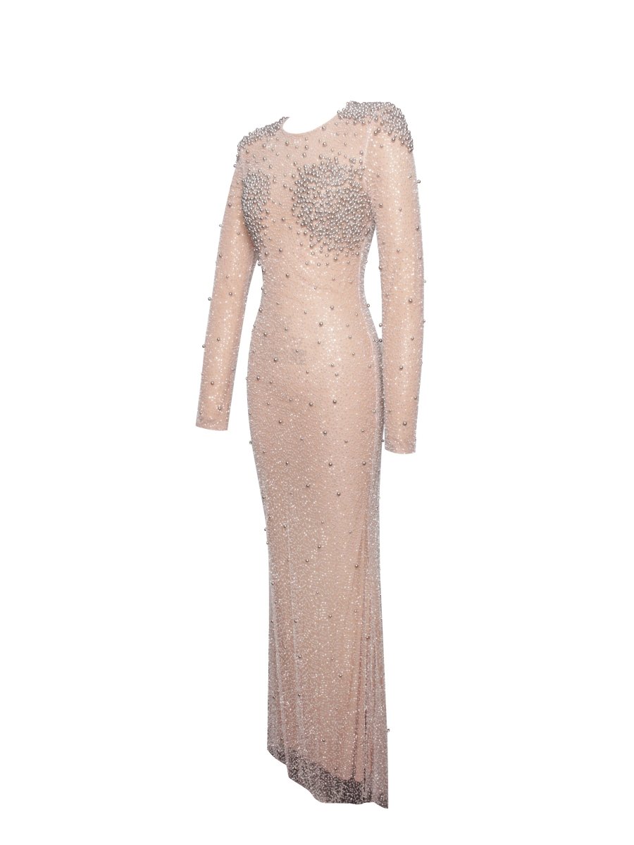 Rita Sequin Mesh Silver Beaded Mermaid Dress - HOUSE OF SHE