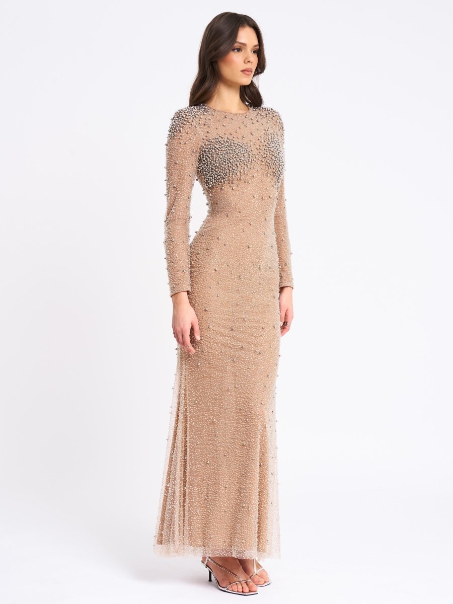Rita Sequin Mesh Silver Beaded Mermaid Dress - HOUSE OF SHE
