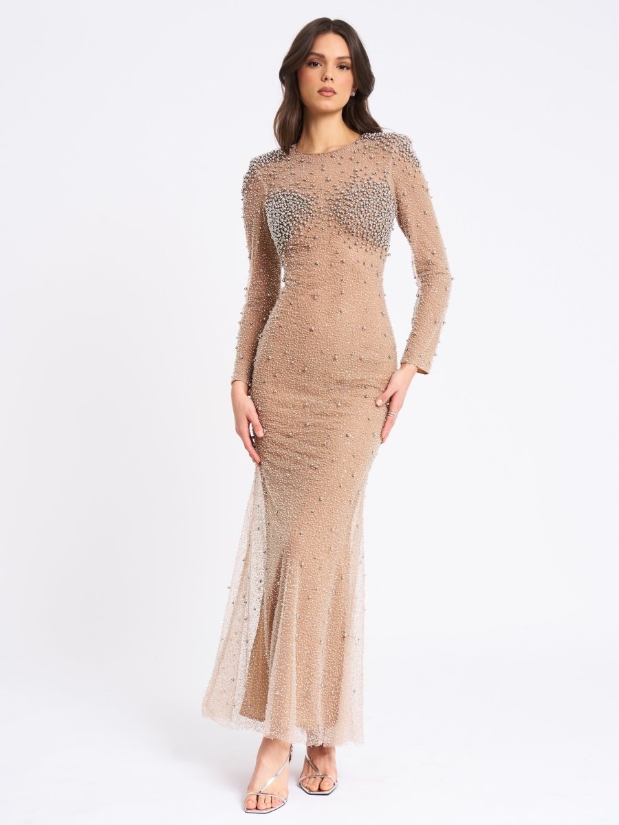 Rita Sequin Mesh Silver Beaded Mermaid Dress - HOUSE OF SHE