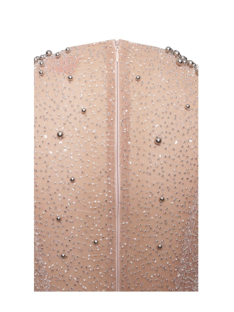 Rita Sequin Mesh Silver Beaded Mermaid Dress - HOUSE OF SHE