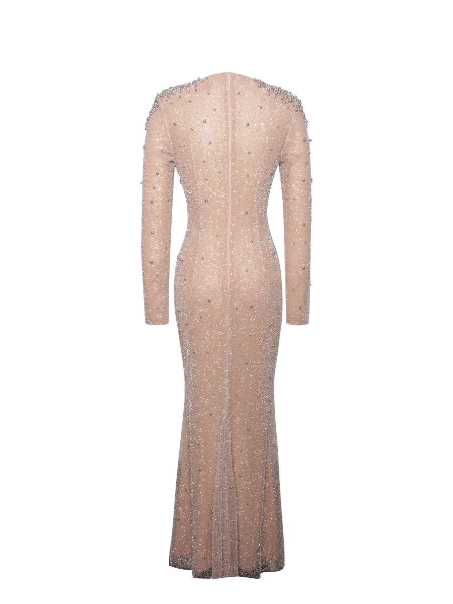 Rita Sequin Mesh Silver Beaded Mermaid Dress - HOUSE OF SHE