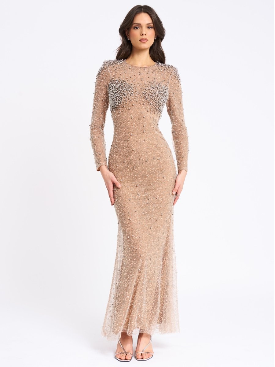 Rita Sequin Mesh Silver Beaded Mermaid Dress - HOUSE OF SHE
