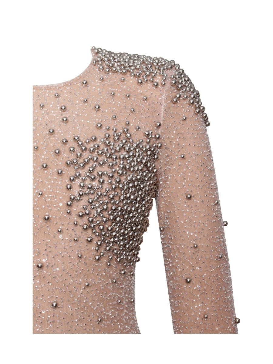 Rita Sequin Mesh Silver Beaded Mermaid Dress - HOUSE OF SHE